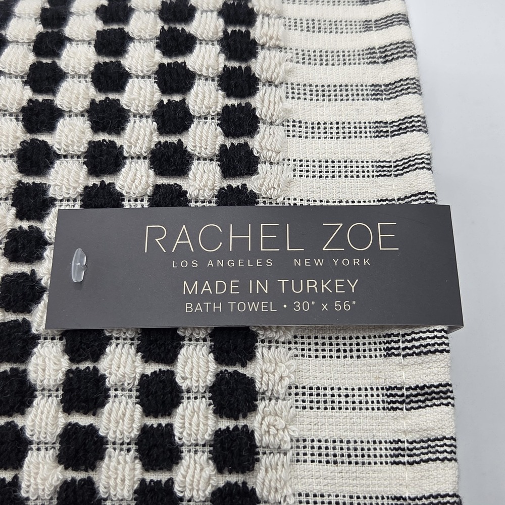 Rachel Zoe 6pc Turkish Cotton Towel Set Black Ecru Raised Dots 2Bath 2Hand 2tip - Picture 4 of 15